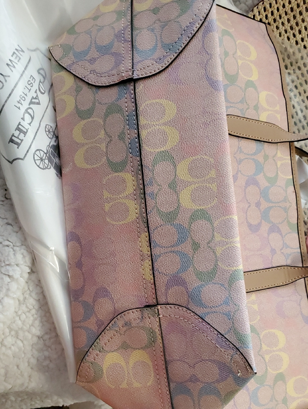 Coach Pastel Pink Signature Canvas Tote with Scarf Accent - Picture 13 of 16